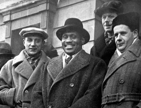 Paul Robeson, singer, performer and civil rights activist, is welcomed in Russia, Moscow, Russia, January 19, 1935.