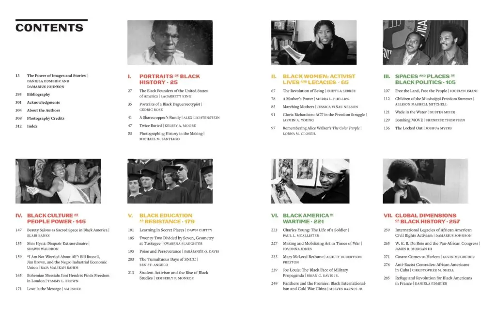 table of contents of PBH book. variety of images of men and women.
