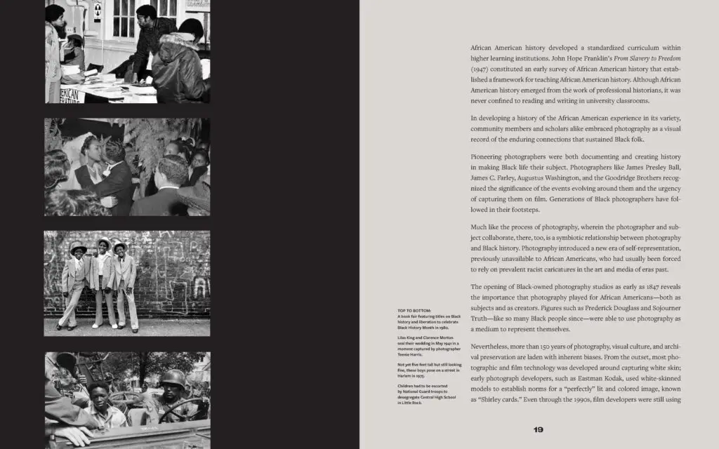 Page 19 of the PBH book. a collage of a wedding couple kissing, three young boys in suits and hats, a soldier and young man in a Jeep and a man leaning on a table talking to a woman.