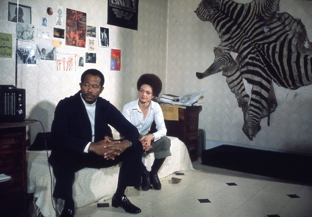 PARIS - JANUARY 1974; Black Panther and writer Eldridge Cleaver, an exile from American justice, and wife Kathleen sit in their apartment in Paris France during their exile circa 1974