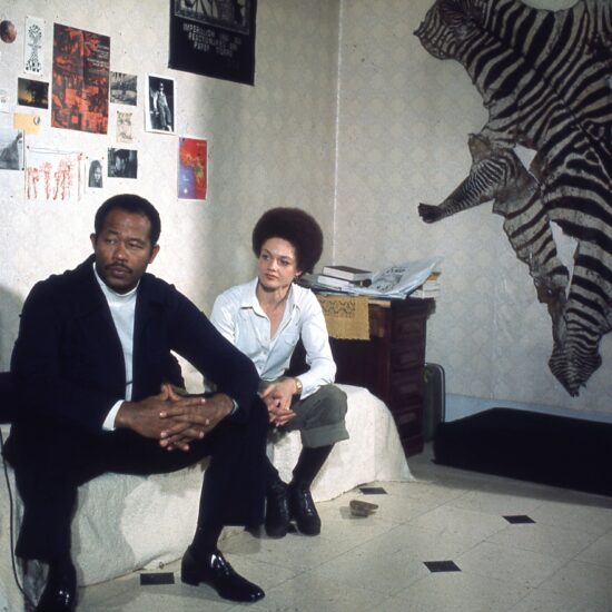 PARIS - JANUARY 1974; Black Panther and writer Eldridge Cleaver, an exile from American justice, and wife Kathleen sit in their apartment in Paris France during their exile circa 1974