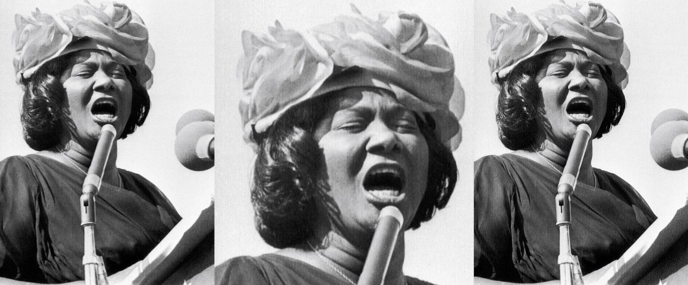 Singer Mahalia Jackson speaking at the Illinois Rally for Civil Rights at Soldier Field in Chicago, Illinois. Over 70,000 persons attended the rally.