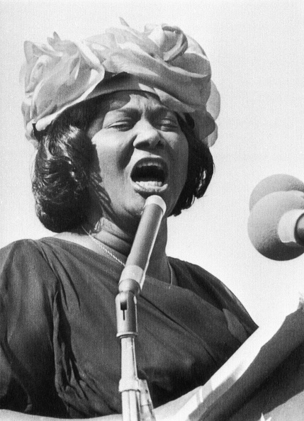 Singer Mahalia Jackson speaking at the Illinois Rally for Civil Rights at Soldier Field in Chicago, Illinois. Over 70,000 persons attended the rally.