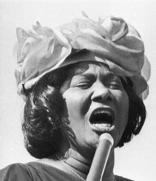 Singer Mahalia Jackson speaking at the Illinois Rally for Civil Rights at Soldier Field in Chicago, Illinois. Over 70,000 persons attended the rally.