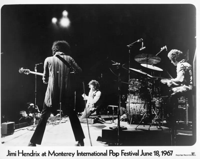Jimi Hendrix performs onstage at the Monterey Pop Festival on June 18, 1967 in Monterey, California.